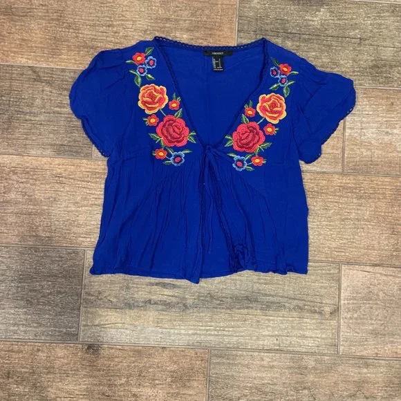 Forever 21 Royal Blue Tie Shirt, Size S